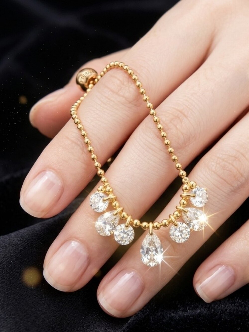 Crystal Haze Diamond Drop Finger Chain Adjustable Ring